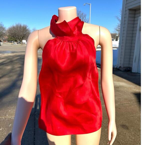 St. John Evening 100% Silk Enamel Red Women’s Halter Tie Neck Blouse Size 10 NWT - Picture 17 of 17